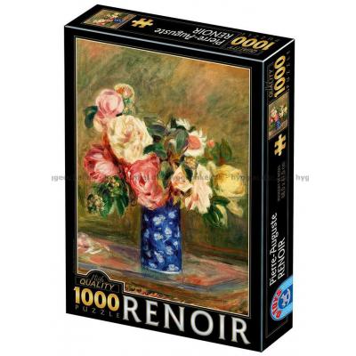 Renoir: Buket af roser i en Blå Vase, 1000 brikker